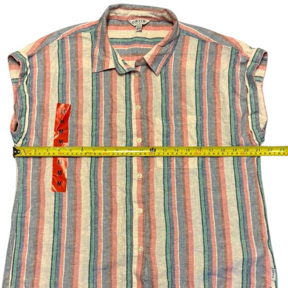 Orvis Classic Collection Linen Blend Striped Button Front Shirt Medium - Picture 4 of 5